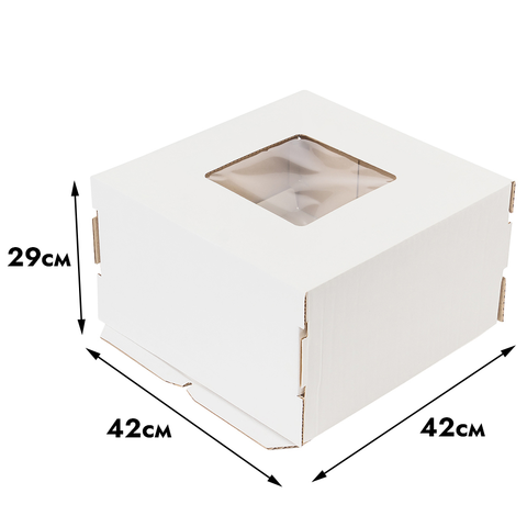 Коробка для торта 42*42*29 см, квадратное окно (самолет)