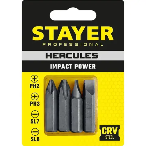 STAYER Hercules, 36 мм, 4 шт, биты для ударной отвертки, Professional (25667-S4)