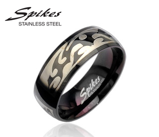 R8020 Черное мужское кольцо с орнаментом («Spikes»)