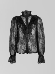 Блузка AYA collection однотонная кружевная на пуговицах с рюшами