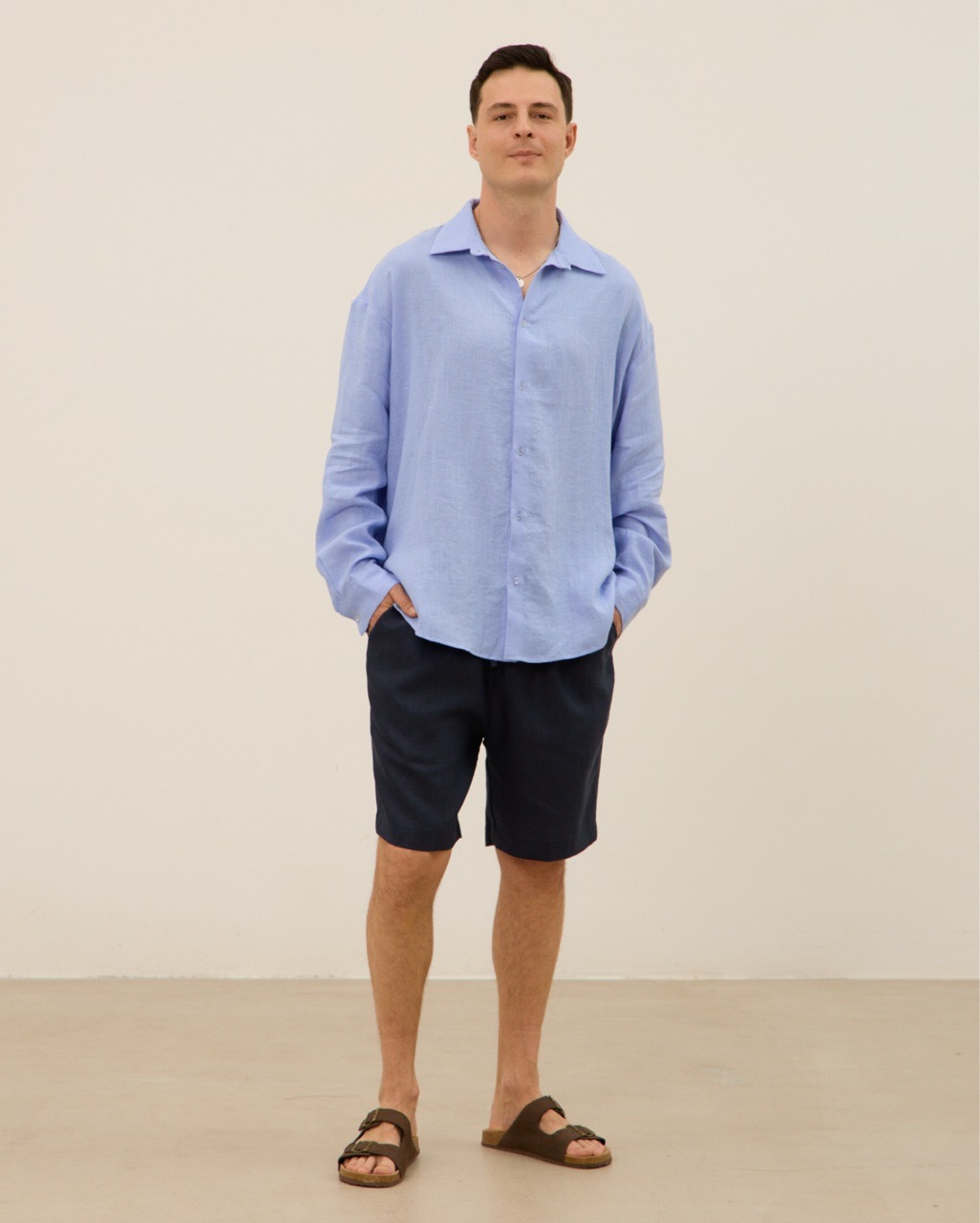 Шорты мужские, из 100% льна, синие