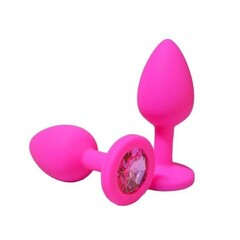 Анальная пробка из розового силикона с розовым кристаллом (размер S)