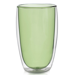 Стеклянный стакан с двойными стенками зеленого цвета, 450 мл