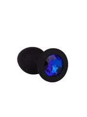 Чёрная анальная втулка с синим кристаллом - 7,3 см. - 