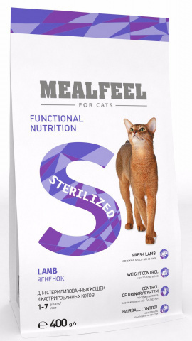Mealfeel корм для стерилизованных кошек старше 1 года, с ягненком 3 кг.
