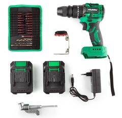 Бесщеточный аккумуляторный шуруповерт HIBIRU SRW21, 21В 60Нм 2АКБ 2Ач блокировка шпинделя, металлический патрон, кейс, оснастка в комплекте