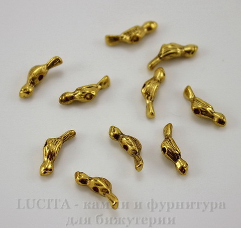 Бусина металлическая "Птичка" 12х4 мм (цвет - античное золото), 5 шт