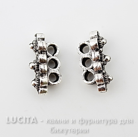 Разделитель на 3 нити Quest Beads "Три цветка" (цвет-античное серебро) 19х10х6 мм