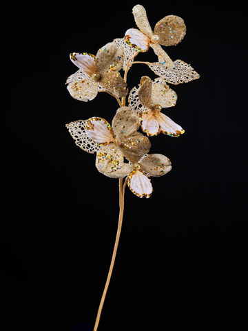 Веточка с листьями кизила 72см ChristmasDeLuxe кремовая с золотом