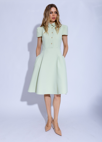 Женское изящное салатовое платье с пуговицами