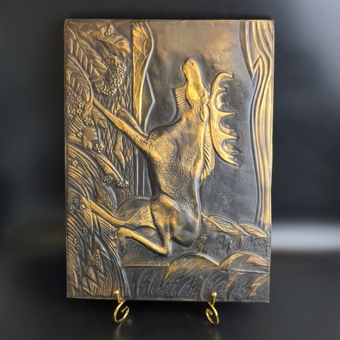 Панно - чеканка медная "Лось". Настенное панно 375х278 мм, декоративная жестяная картина винтаж СССР 1975-1990 гг