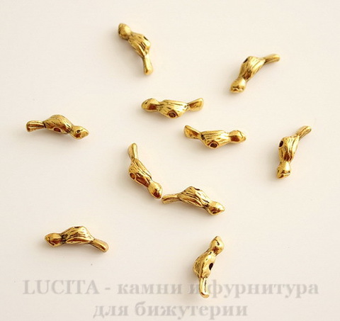 Бусина металлическая "Птичка" 12х4 мм (цвет - античное золото), 5 шт