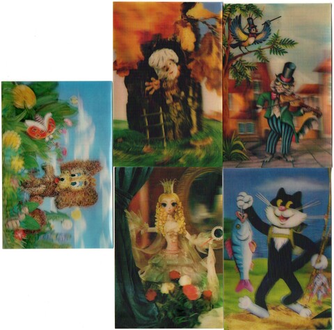 № 75 Набор из 5 переливных (стерео) Календариков . Мультфильмы СССР 1992 год.