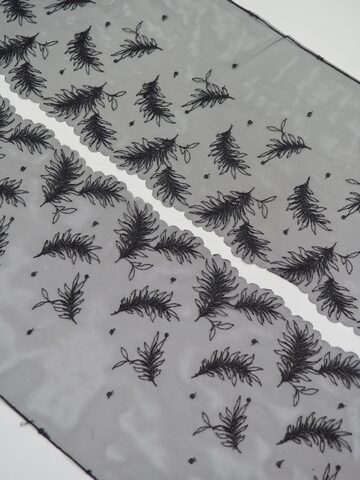 Вышивка на сетке черные перья с люрексом ширина 18 см (2 стороны)