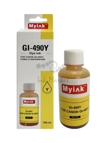 Чернила MyInk GI-490Y для Canon PIXMA G1400, G2400, G3400 (100 мл, yellow, Dye)