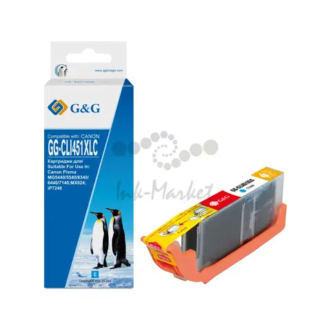 Картридж струйный G&G GG-CLI451XLC голубой (10.2мл) для Canon MG6340, 5440, IP7240