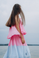 Розовый рассвет. Юбка льняная макси с вышивкой 