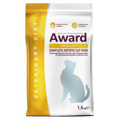 Сухой диетический корм для взрослых кошек AWARD VETERINARY DIET URINARY при мочекаменной болезни струвитного типа 1,5 кг