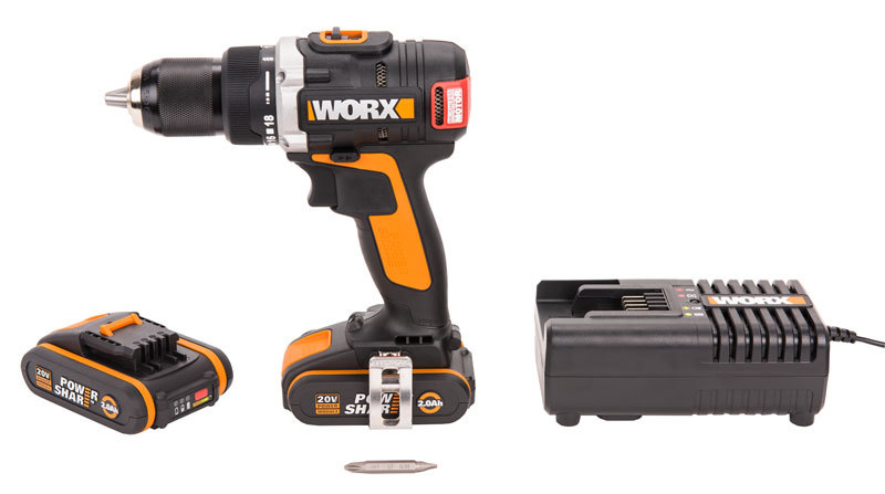 Дрель-шуруповерт аккумуляторная WORX WX175, 20В, бесщеточная, 2Ач x2, кейс