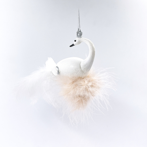 Набор елочных игрушек 6шт 14.5см ChristmasDeLuxe Лебедь белый на розовом шаре