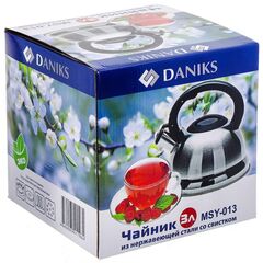 Чайник нерж, 3 л, свист, мат, ручк с силик покр, Daniks, MSY-013