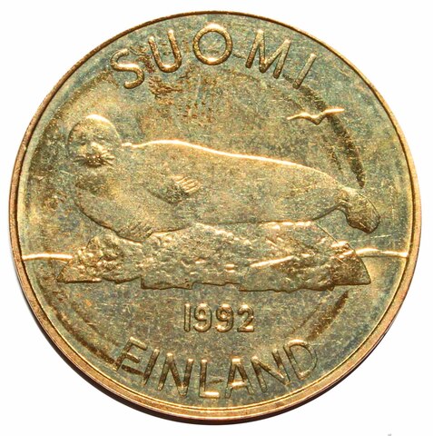 5 марок Кольчатая нерпа. Финляндия. 1992 год. XF-AU
