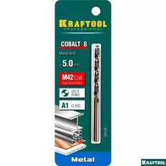 KRAFTOOL COBALT-8, 5.0 х 86 мм, сталь М42, HSS-Co(8%), сверло по металлу (29656-5)