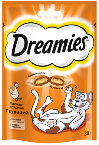 DREAMIES с курицей, для кошек, лакомство (30 г)