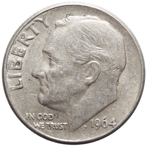 1 дайм (10 центов) 1964. США Серебро VF-XF