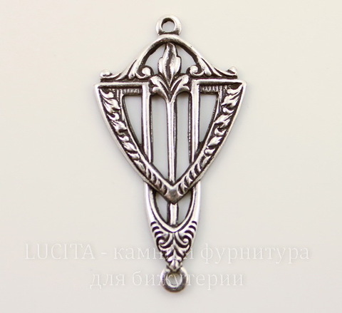 Винтажный декоративный элемент - коннектор Art Deco (1-1) 26х14 мм (оксид серебра)