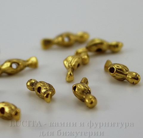 Бусина металлическая "Птичка" 12х4 мм (цвет - античное золото), 5 шт