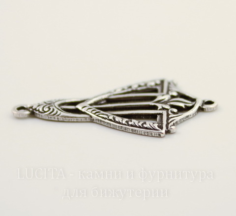 Винтажный декоративный элемент - коннектор Art Deco (1-1) 26х14 мм (оксид серебра)