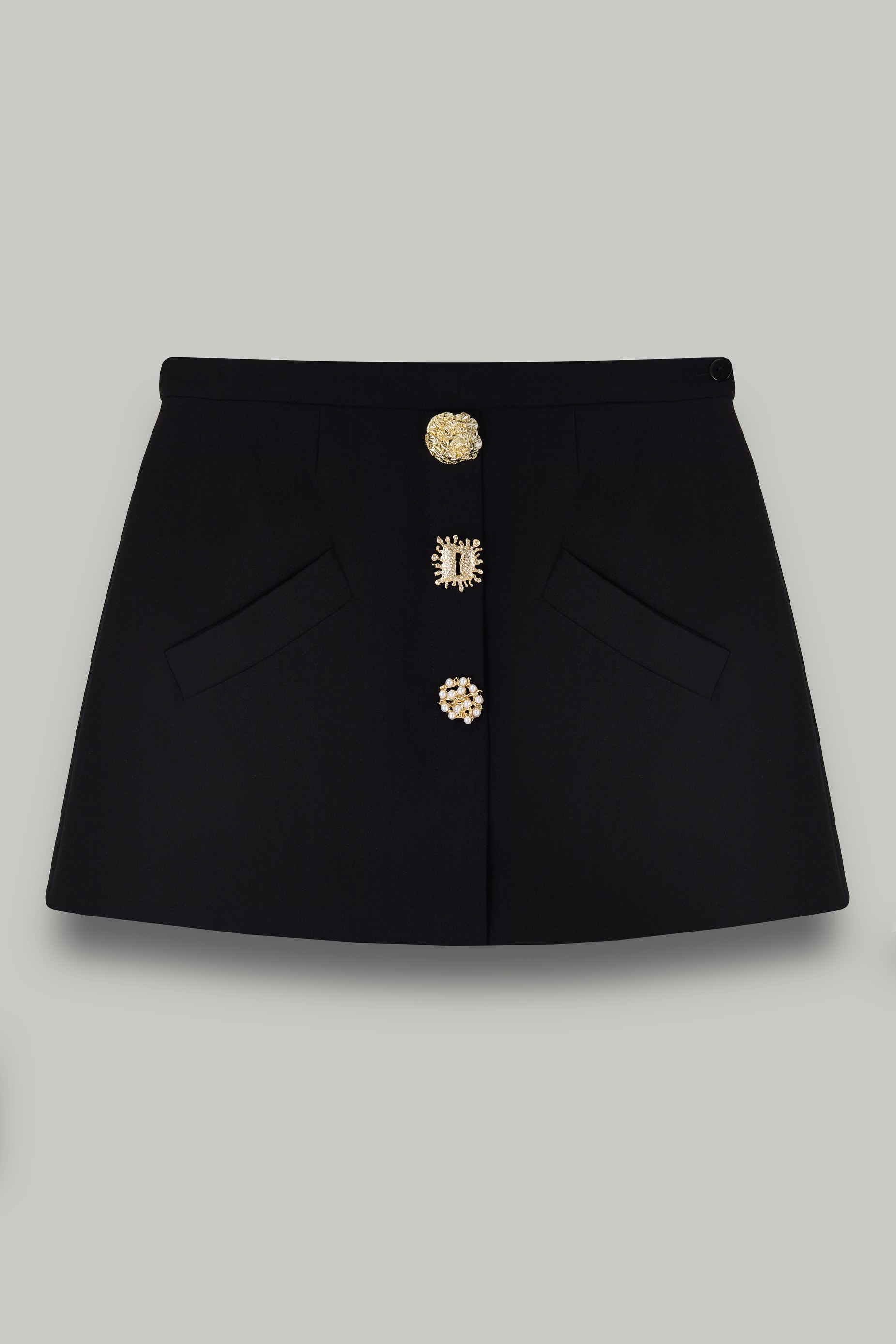 Юбка мини с золотыми пуговицами, черный