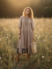 Варвара. Платье женское миди, льняное с вышивкой в этностиле PL-422528