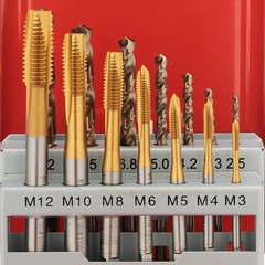 Набор метчиков машинных M3 -M12 HSSE-TiN DIN371/376 (B/4-5P, + сверла) 14пр H-Tools 245051THT