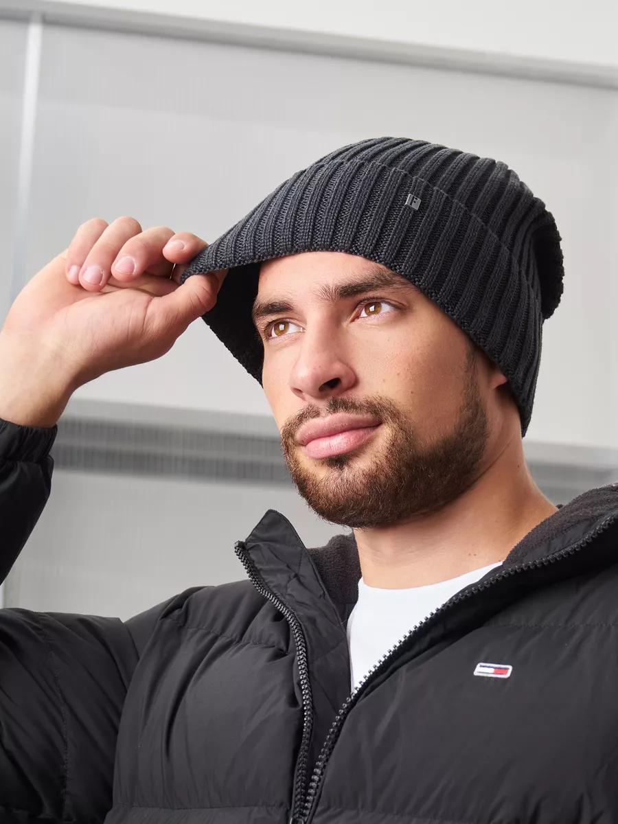 Шапка зимняя на флисе вязаная бини