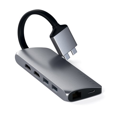 USB-хаб  Satechi USB-C Dual Multimedia Adapter для Macbook с двумя портами USB-C, серый космос