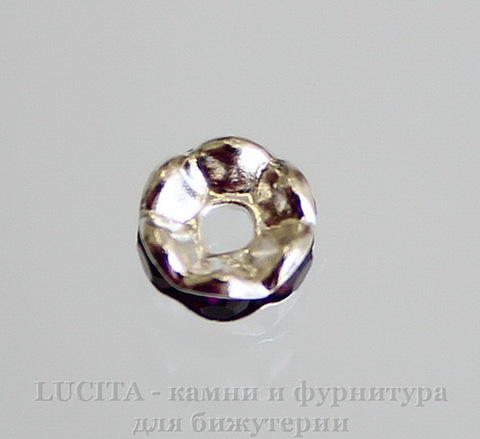 Бусина - рондель 6х3 мм с фиолетовыми фианитами (цвет - серебро), 5 штук ()