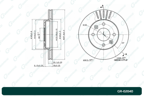 Диск тормозной вентилируемый G-brake  GR-02040