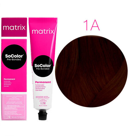 Matrix SoColor Pre-Bonded 1A иссиня-черный пепельный, стойкая крем-краска для волос с бондером