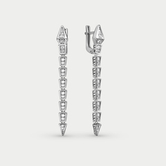 Длинные серьги женские с фианитами из белого золота 585 пробы