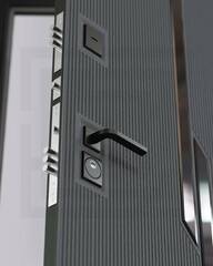 Входная металлическая дверь CARBON (Карбон) 33 зеркальная вставка Кварц черный/ Графит Лофт