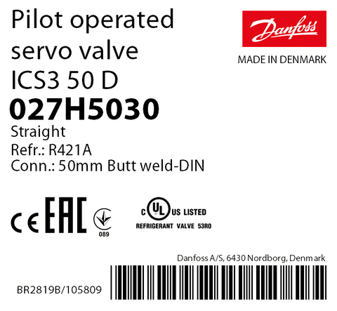 Пилотный клапан ICS3 50 Danfoss 027H5030 стыковой шов