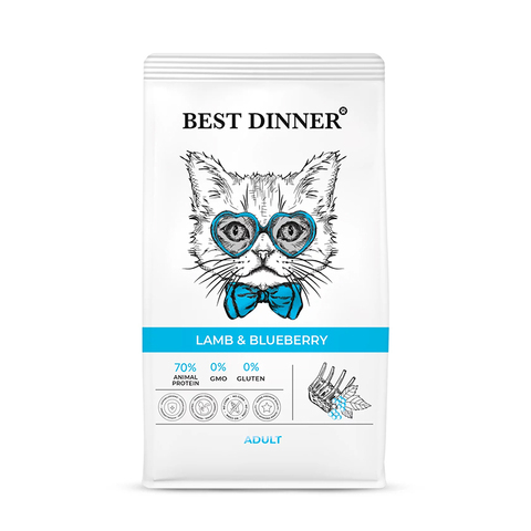 Сухой корм Best Dinner Adult Cat Lamb&Blueberry с ягненком и голубикой, для взр. кошек склонных к аллергии и проблемам с пищеварением, 1,5 кг