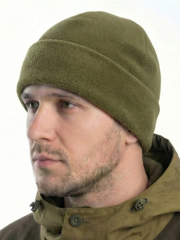 Шапка флисовая с отворотом (двойной флис) олива (А)
