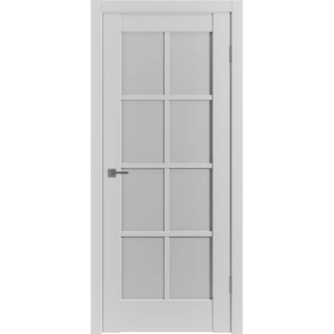 Межкомнатная дверь VFD (ВФД) ER1 ДО-стекло сатинат White Cloud Emalex Steel (светло-серый матовый, без текстуры)