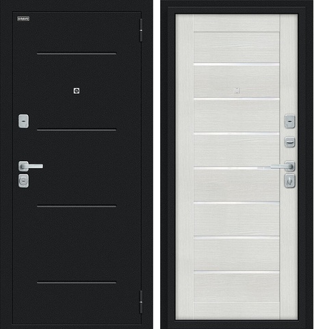 Входная дверь в квартиру Браво (Bravo) Техно/BChrome Букле черное/Bianco Melinga