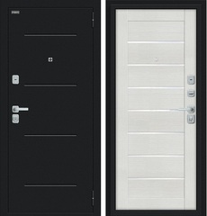 Входная дверь в квартиру Браво (Bravo) Техно/BChrome Букле черное/Bianco Melinga