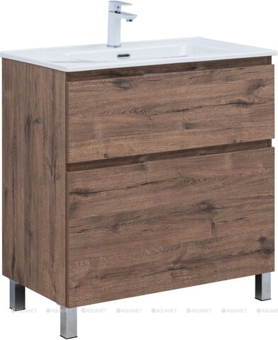 Aquanet 345680 Тумба с раковиной Алвита new 80 (Flat) напольная 2 ящ. цв.дуб веллингтон табак (345680)