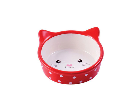 КерамикАрт миска керамическая для кошек 250 мл Мордочка кошки (Красная)